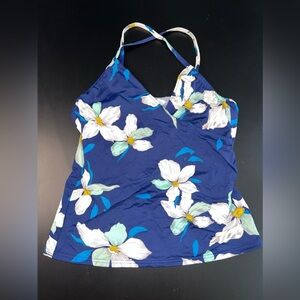Land's End Navy floral tankini top Size 4 EUC